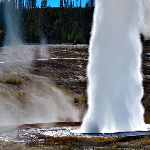 Prompt: an illustration of the geysers of yellowstone shoot boiling water high into the air