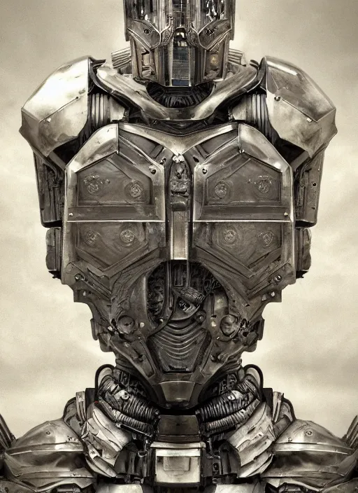 Image similar to daguerreotype portrait of a futuristic silver armored knight district 9 cyborg, in the style of annihilation, modern fine art, fractal, intricate, elegant, highly detailed, digital photography, subsurface scattering, by jheronimus bosch and greg rutkowski,