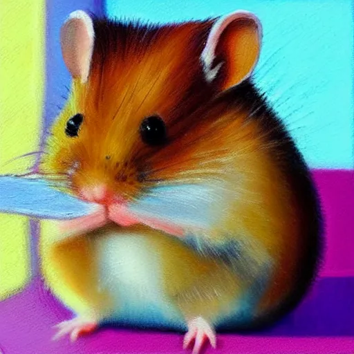 Prompt: a cute oil painting of a hamster sitting and scratching its face, pastel colors, aesthetics