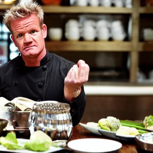 Image similar to < photo hd trending > gordon ramsey upset about being served boiled rocks < photo >