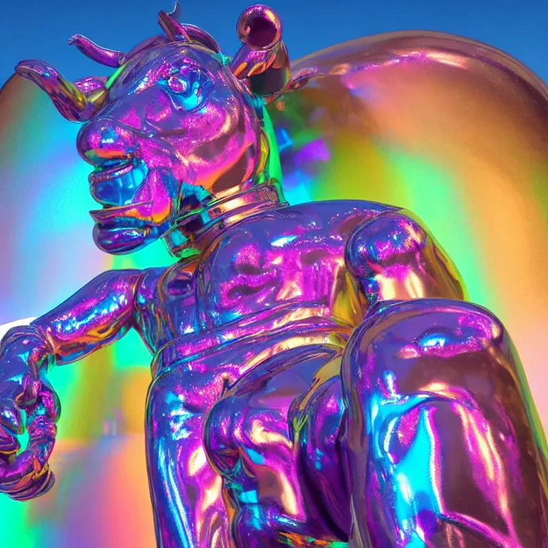 Prompt: extrme close - up photo by josh pierce and prateek vatash and roman bratschi, a gigantic huge dreamscape maze made out of colorful playful pastel shiny reflective metal, gigantic minotaur statue made out of shiny reflective silver, cinema 4 d, 4 k, ray tracing reflections, volumetric lighting and shadows, haze, light beams