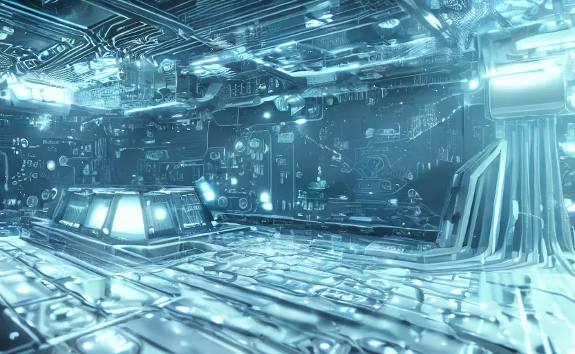 Image similar to inside a dream of a diamond!!!!!!! ((((scattered with computer circuitry and led displays)))), water-cooling coolant, trending on artstation, digital art, octane render, ray-tracing, 4k desktop background