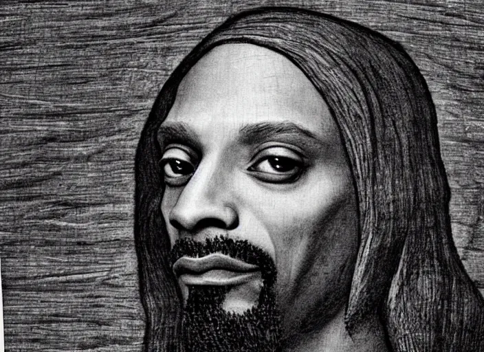 Image similar to a very high resolution image from a new movie, snoop dogg. drawn by leonardo da vinci. mountains, directed by wes anderson