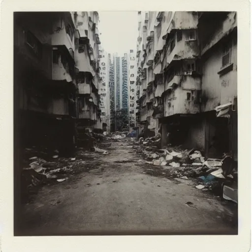 Image similar to polaroid of hong kong slums, apartments, A/C units