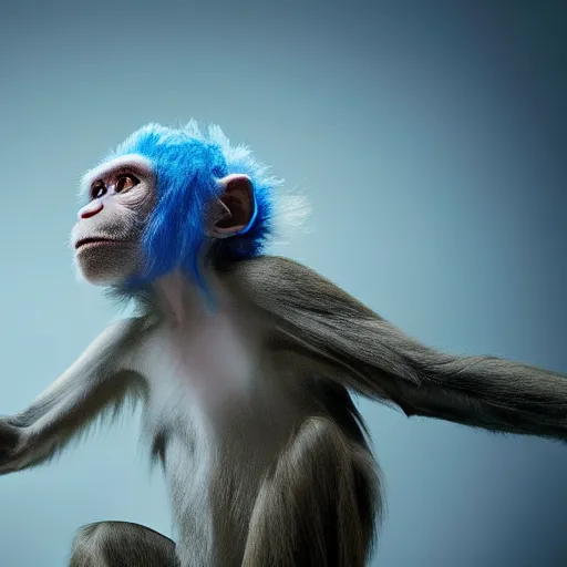 Prompt: an alien monkey, blue, otherworldly, national geographic, film still