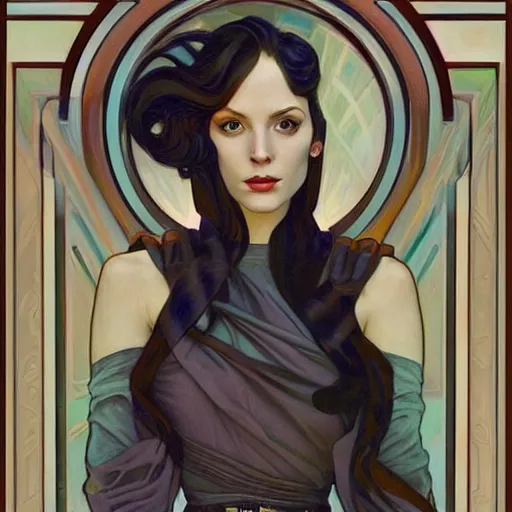 Image similar to a streamline moderne painting in the style of donato giancola, and in the style of charlie bowater, and in the style of alphonse mucha. symmetry, smooth, sharp focus, semi - realism, intricate detail.