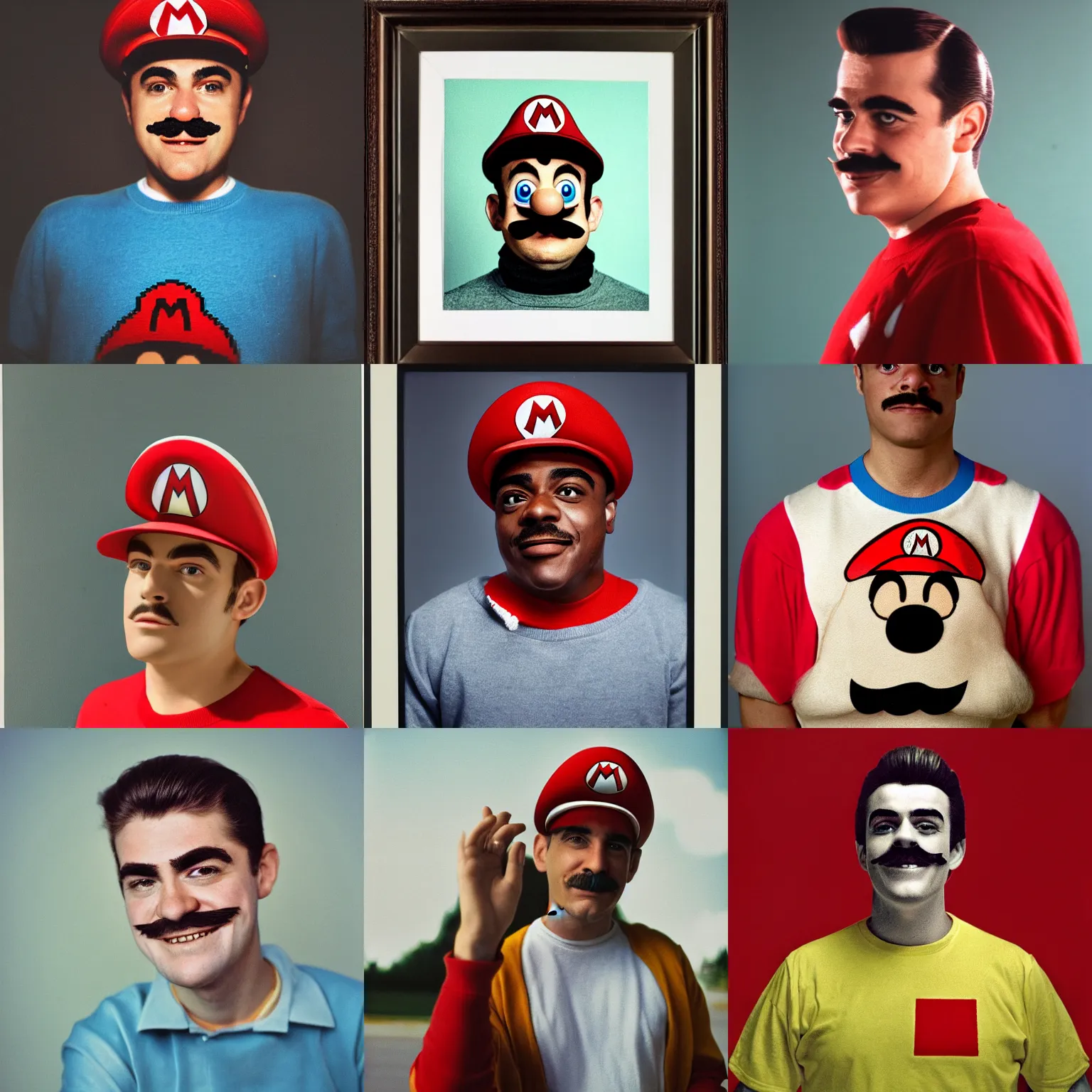 Prompt: kodak portra, photo of super mario as a real person, traditional portrait, face neck shoulders, 8 k