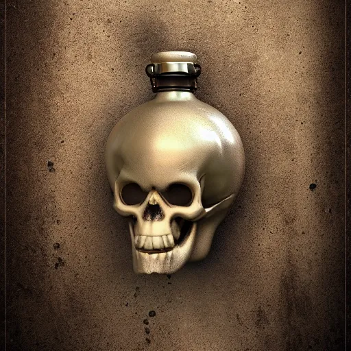 Prompt: ancient flask contains life and death essence, skull cap, raytracing, 3d rendering, octane render