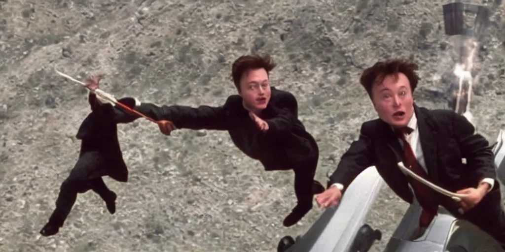 Image similar to a screenshot of Elon Musk and Harry Potter flying with Harry’s broom, in a late 2000’s movie, low quality, vhs quality