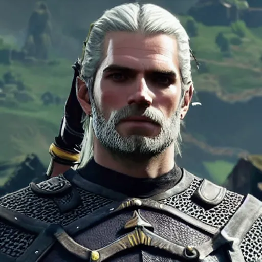 Image similar to Henry Cavill, Geralt of Rivia in The Legend of Zelda Breath of the Wild