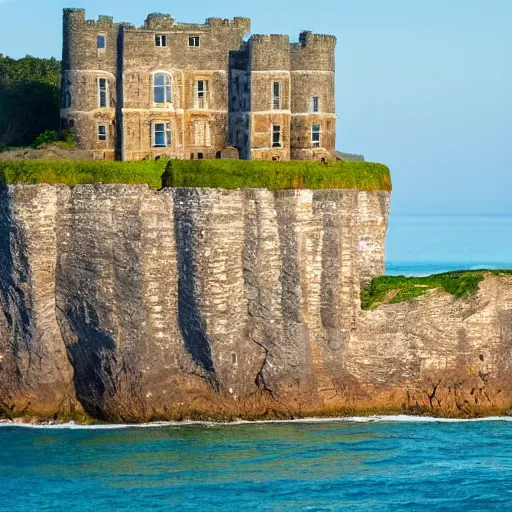 Image similar to watercoulour of a castle on the edge of an ocean cliff