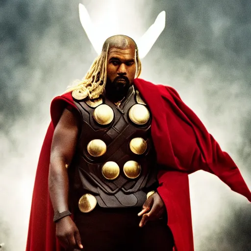 Image similar to kanye west as thor, the god of thunder