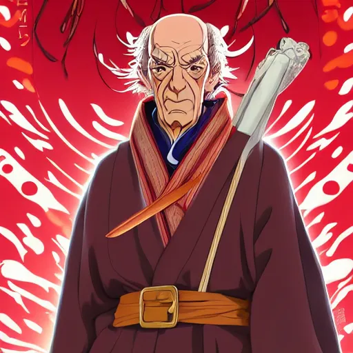 Image similar to portrait of hector salamanca as the master of the red wind elements, anime fantasy illustration by tomoyuki yamasaki, kyoto studio, madhouse, ufotable, trending on artstation