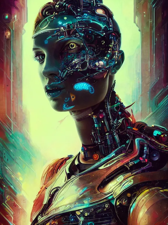 Image similar to art portrait of female cybernetic organism,8k,by tristan eaton,Stanley Artgermm,Tom Bagshaw,Greg Rutkowski,Carne Griffiths,trending on DeviantArt,face enhance,hyper detailed,minimalist,cybernetic, android, blade runner,full of colour,