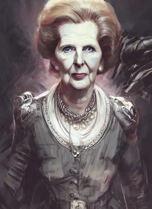 Image similar to Portrait of Margaret Thatcher, marvel comics, dark, intricate, highly detailed, smooth, artstation, digital illustration by Ruan Jia and Mandy Jurgens and Artgerm and Wayne Barlowe and Greg Rutkowski and Frank Frazetta