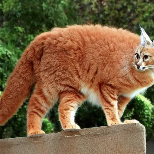 Image similar to cute fluffy caracal as a cat dressed in dress