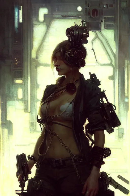 Image similar to full character portrait max mad cyberpunk, machinist tech solider girl character design, final fantasy, painting by gaston bussiere, katsuya terada, nc wyeth, greg rutkowski, craig mullins, vermeer, trending on artstation, jeffery catherine jones