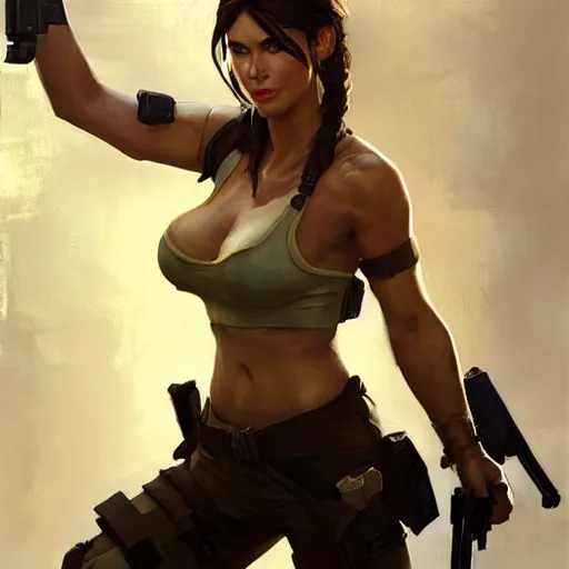 Prompt: greg manchess portrait painting of partially armored lara croft as overwatch character, medium shot, asymmetrical, profile picture, organic painting, sunny day, matte painting, bold shapes, hard edges, street art, trending on artstation, by huang guangjian and gil elvgren and sachin teng