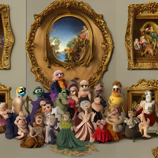 Image similar to muppet babies during the baroque era, highly detailed, color restoration, high - res