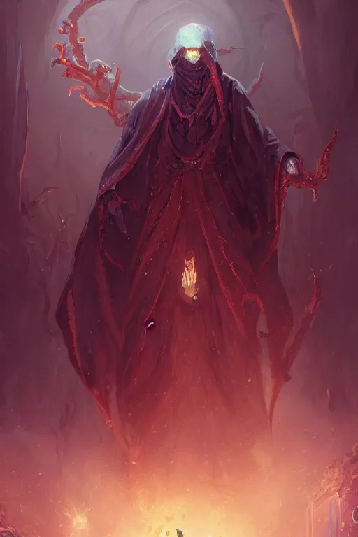 Image similar to lovecraftian cultist wearing a cloak, digital art, magic the gathering, mtg, by greg rutkowski, trending on artstation