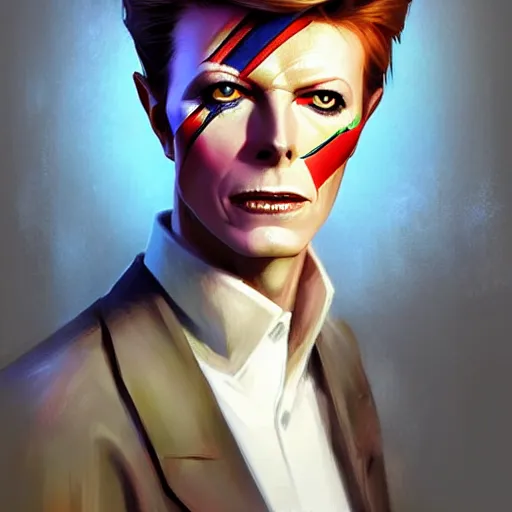 Image similar to portrait of david bowie in team fortress 2 style, tragic, elegant, fantasy, hd shot, digital portrait, beautiful, artstation, comic style, by artgerm, guy denning, jakub rozalski, magali villeneuve and charlie bowater