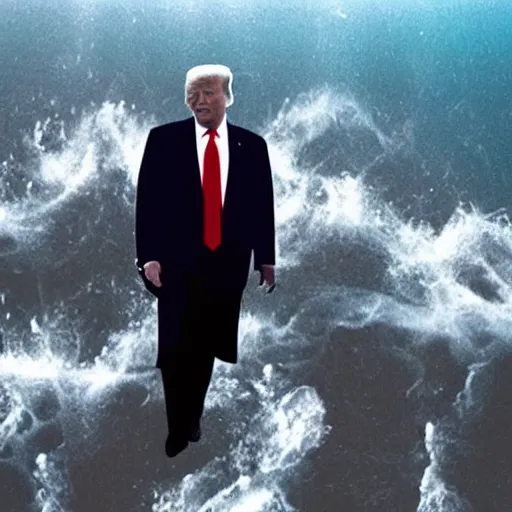 Image similar to dark footage of donald trump walking around the bottom of the ocean