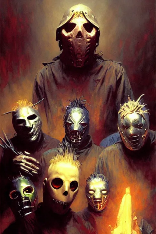 Image similar to slipknot band portrait dnd, painting by gaston bussiere, craig mullins, greg rutkowski, yoji shinkawa