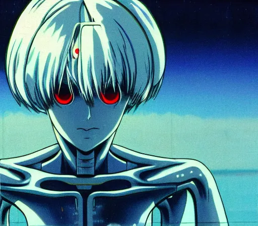 Prompt: female anime character Rei Ayanami cyborg in_the_center_giygas_epcotinside_a_space_station_eye_of_providence_Beksinski_Finnian_vivid_HR_Giger_to_eye