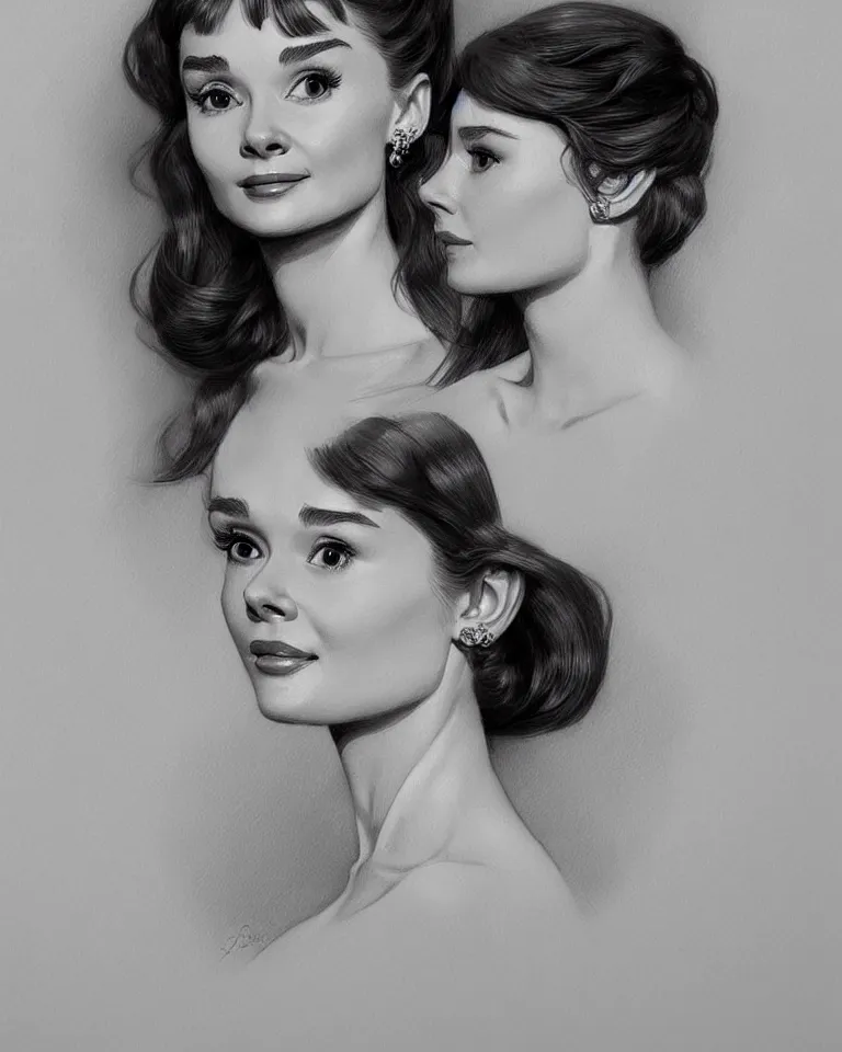 Prompt: portrait of a young audrey hepburn, upper bust, seductive eyes, long hair, joyful smirk, intricate, elegant, highly detailed, digital painting, artstation, concept art, matte, sharp focus, illustration, art by artgerm and greg rutkowski and alphonse mucha