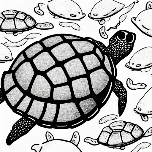 Image similar to black and white storybook illustration of a turtle hamburger, storybook illustration, monochromatic, black and white