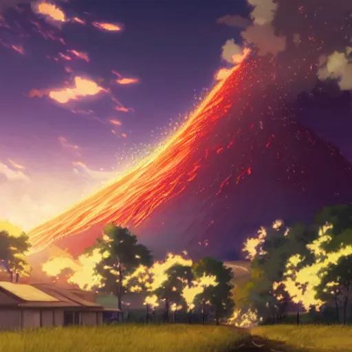 erupting volcano on a alien planet anime official  Stable Diffusion   OpenArt