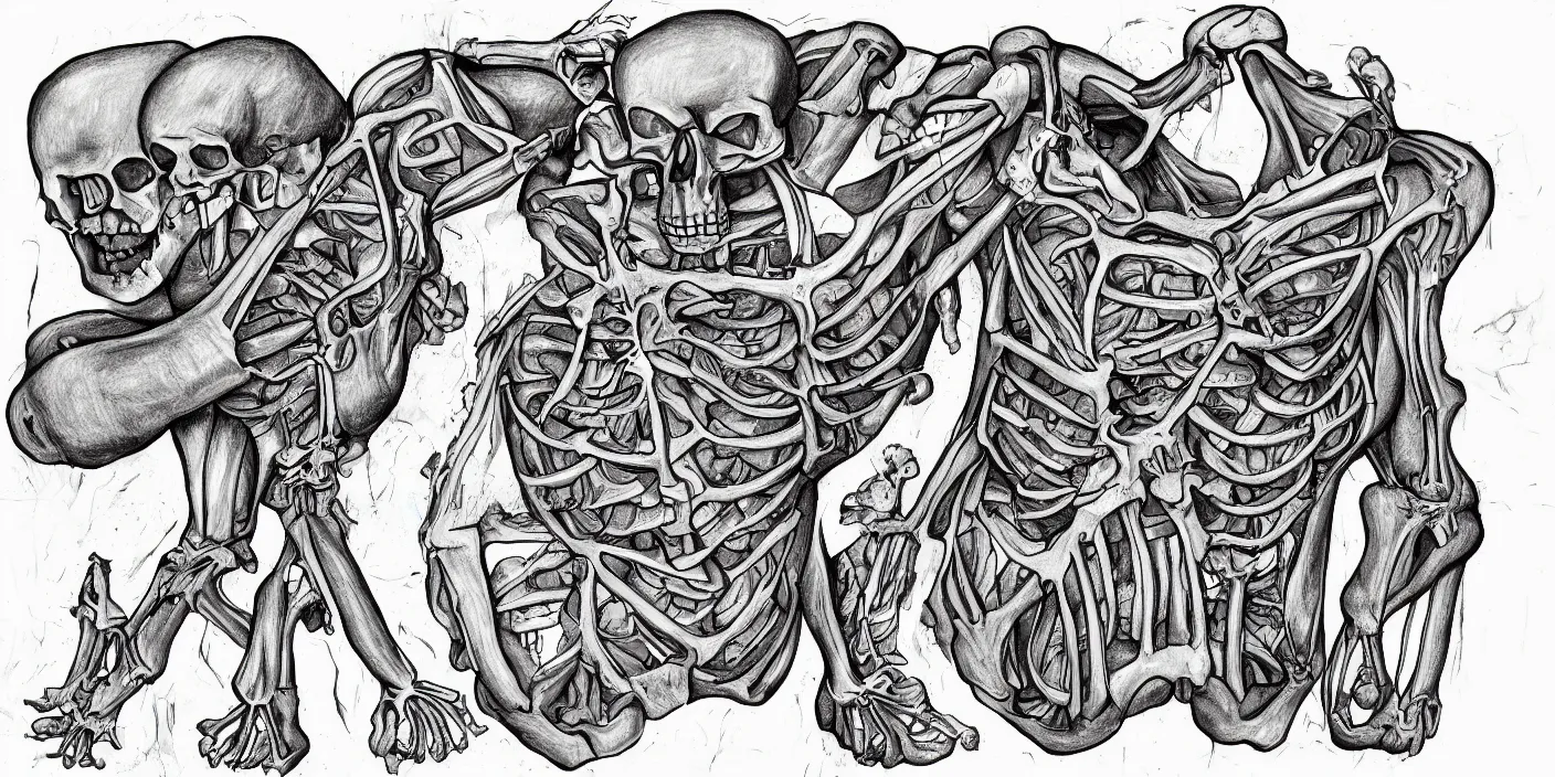 Prompt: kool - aid man and skeleton anatomical drawing highly detailed illustration