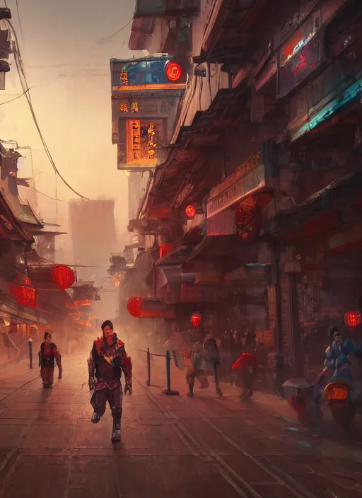 Prompt: erlang shen yang jian runs in ancient chinese city, cyberpunk style, space art, cgsociety, 8 k hd, rendered in maya, vary tracing, artstation, pixiv, krenz cushart