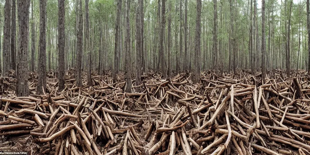 Prompt: photo of a wide clear - cut forest, thick large reedwood tree stumps as far as the eye can see, sad,