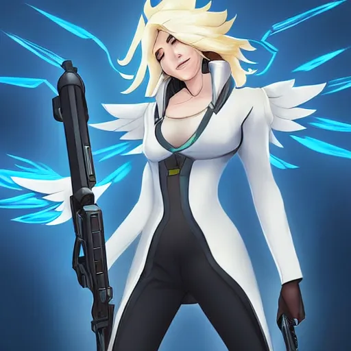 Prompt: mercy ( overwatch ), digital art by john jean and mad dog jones