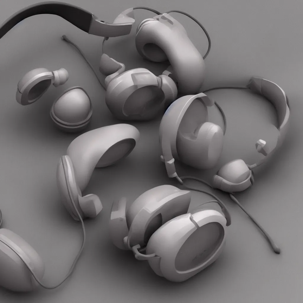 Prompt: 3 d render of headphones, ultrarealistic, conept art, artstation, industrial design