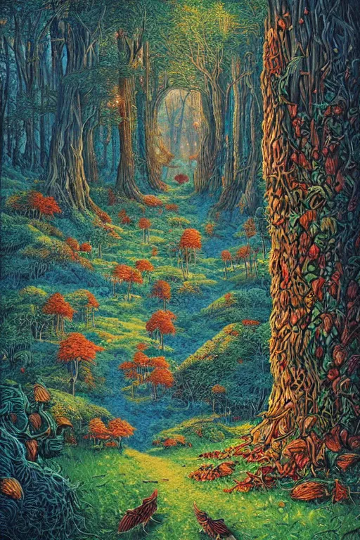 Prompt: fantasy forest landscape by michael cheval dan mumford
