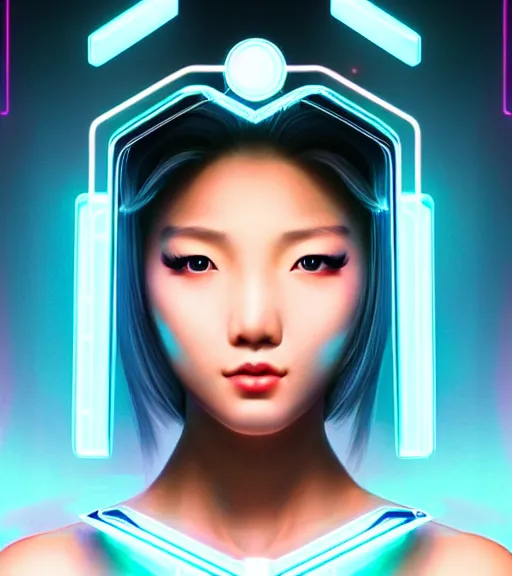 Image similar to symmetry!! asian princess girl of technology, solid cube of light, hard edges, product render retro - futuristic poster scifi, lasers and neon circuits, beautiful asian princess girl, intricate, elegant, highly detailed, digital painting, artstation, concept art, smooth, sharp focus, illustration, dreamlike, art by artgerm