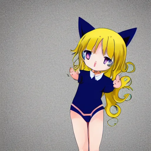 Image similar to anime little cat girl with yellow hair and blue eyes