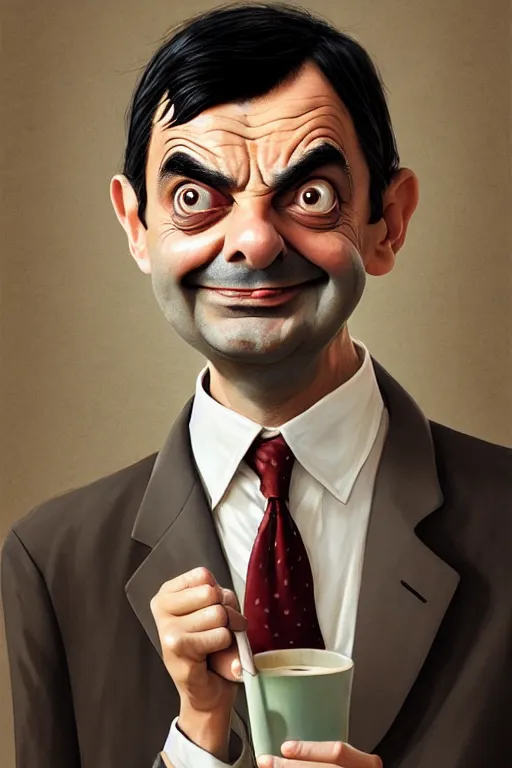 Image similar to funny mr bean, manga cover art, detailed color portrait, artstation trending, 8 k, greg rutkowski