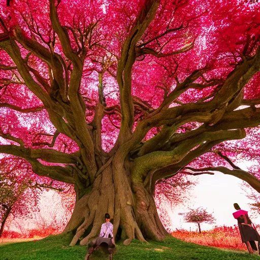 Prompt: a large tree with human flowers, bold natural colors, national geographic photography, masterpiece, 8 k, raw, unedited, symmetrical balance