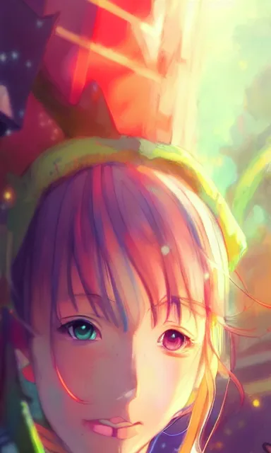 Prompt: a colorful anime scene of a girl, detailed background, portrait, artgerm, artstation, by artists rossdraws and studio ghibli