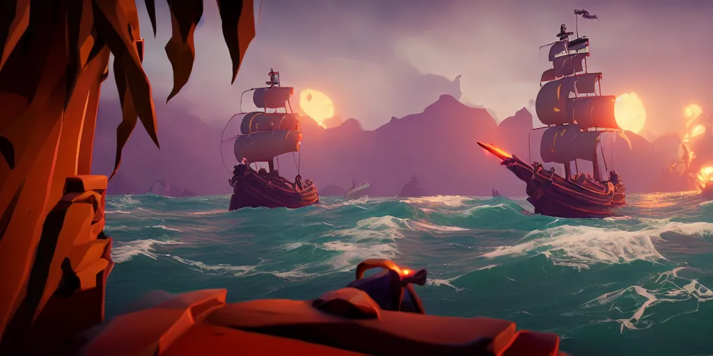 Image similar to sea of thieves screenshot, a chtulhu is visible, storm, unreal engine, digital art