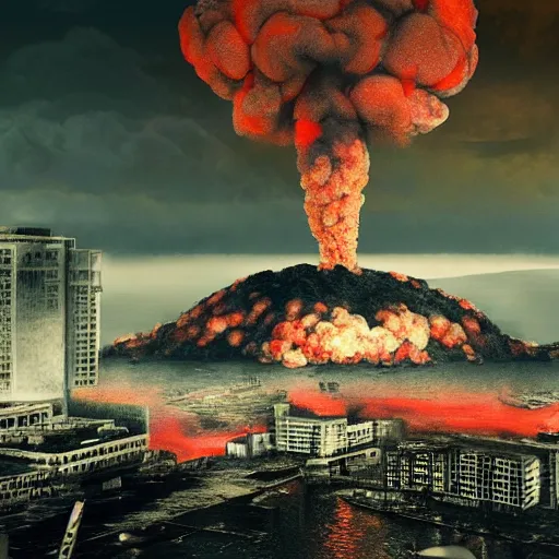Prompt: a photo of a nuclear bomb explotion in hiroshima, hyper realistic, trending on artstation, 4 k uhd
