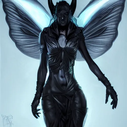 Image similar to a beautiful dark cyberpunk faerie with large wings in a dynamic pose, symmetrical face, art by Casimir, artgerm, melting, negative space, Photorealistic, dynamic lighting, cinematic