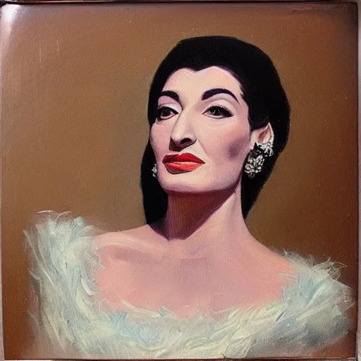 Image similar to “ a vintage portrait painting of maria callas, artstation, highly detailed ”