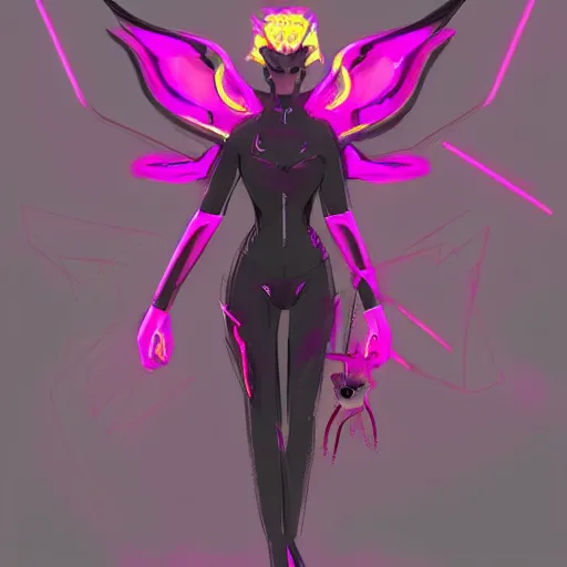 Prompt: neon+pink+winged+reptile, elegant+but also a little vicious looking+concept art +trending on artstation+by rossdraws pp pm ppp-n 5