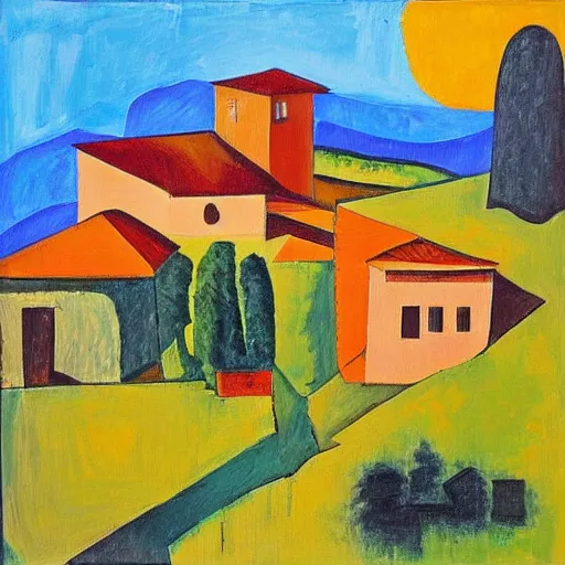 Prompt: “cubism painting of a rural village in Umbria Italy”