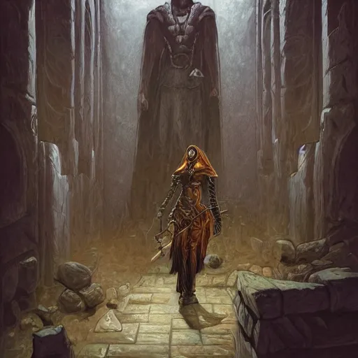 Image similar to digital painting of a powerful wizard in a dungeon by Gerald Brom, hyperdetailed, trending on Artstation