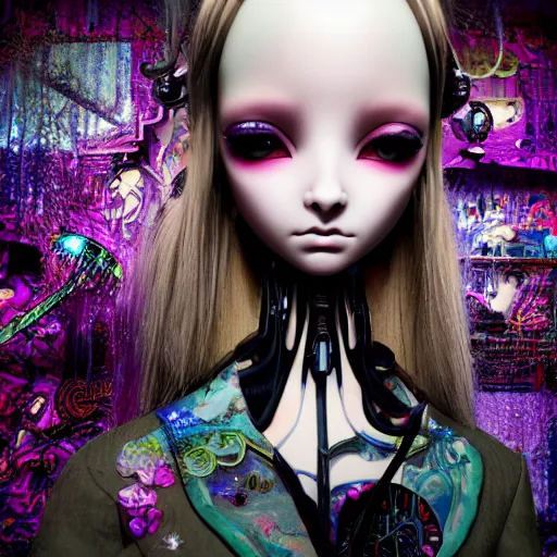 Prompt: Ethereal, mysterious stunning maximalist adorable cyberpunk girl named Lain (Serial Experiments Lain) from the rainbow sky paradise, high-tech, professional high fashion model photo shoot, hyperdetailed by Mark Ryden and artgerm and Hiroyuki-Mitsume Takahashi, 35mm macro shot, hyperrealism, 8k resolution 3D